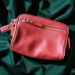 Vintage Coach Red Leather Cosmetic / Toiletry Bag